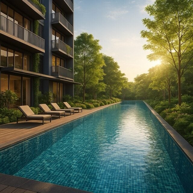 Faber Residence 50m lap pool with landscaped deck