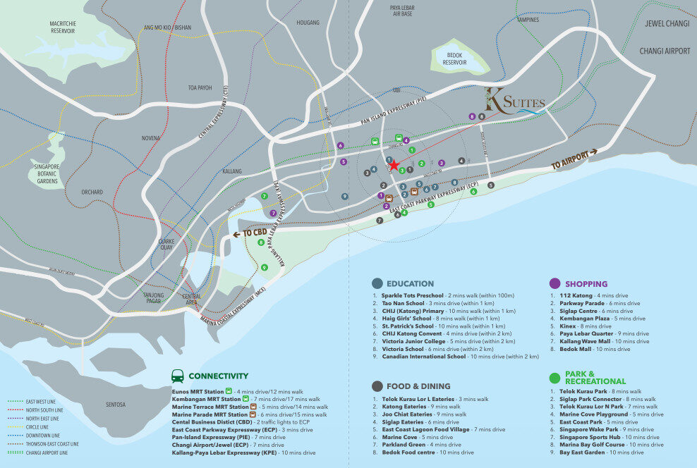 K Suites East Coast Location Map and Nearby Amenities
