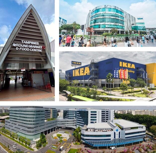 Tampines amenities near Pinery Residences — malls, OTH, parks