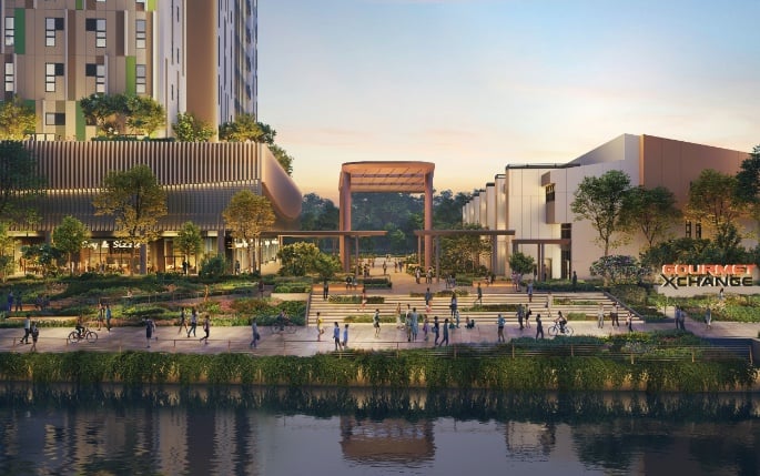 Gourmet Xchange riverfront evening artist impression