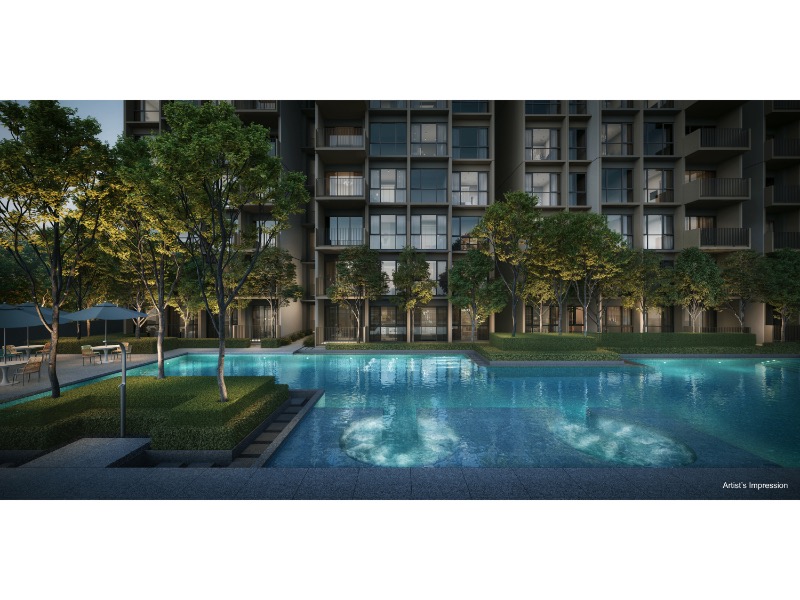 Coastal Cabana EC – Azure Bay Pool Evening Lights