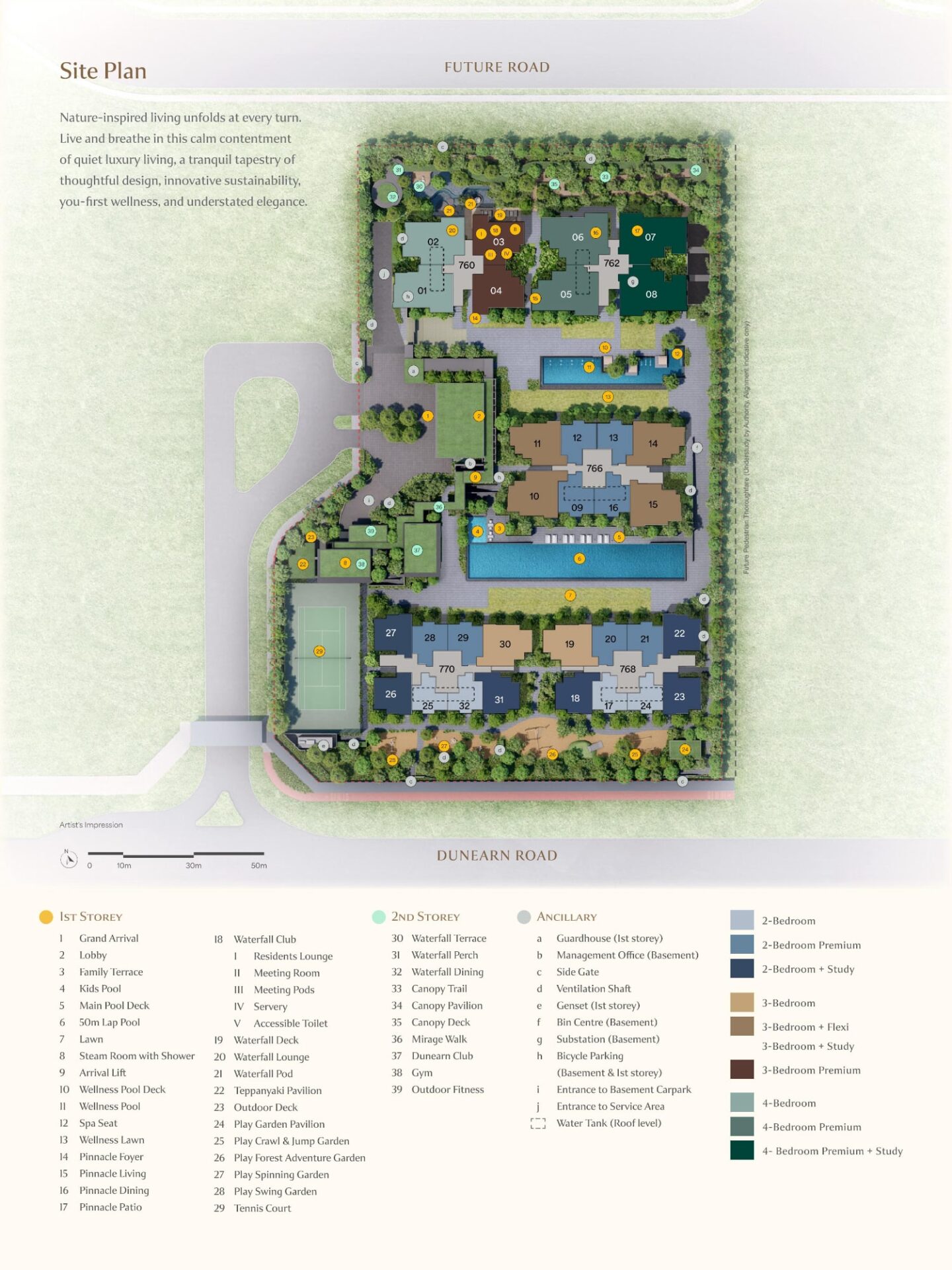 Dunearn House Site Plan showing residential blocks, facilities and development layout