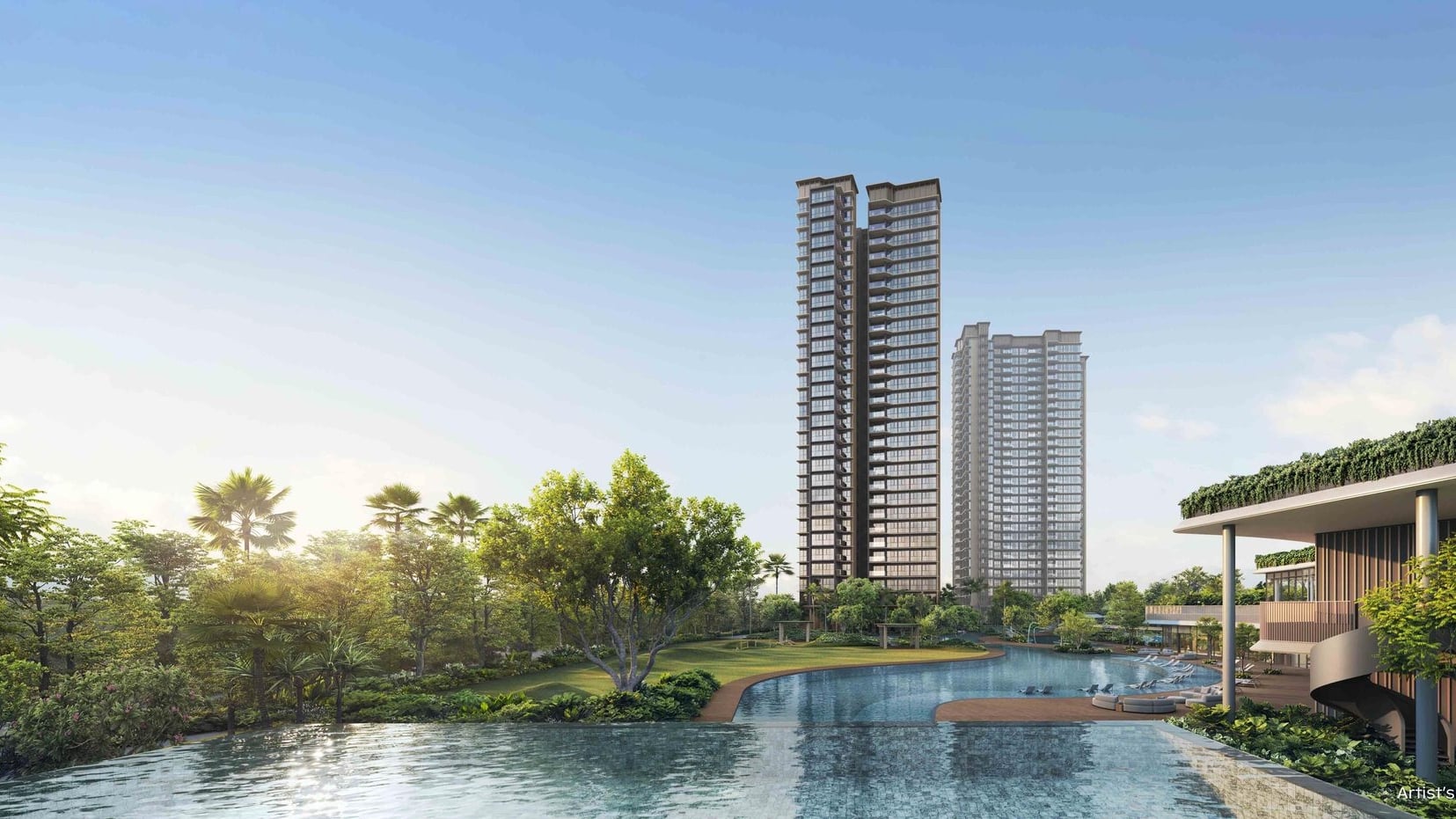 Swimming pool and residential towers at Thomson Reserve