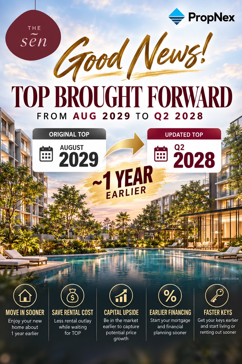 The Sen TOP brought forward from August 2029 to Q2 2028, about one year earlier