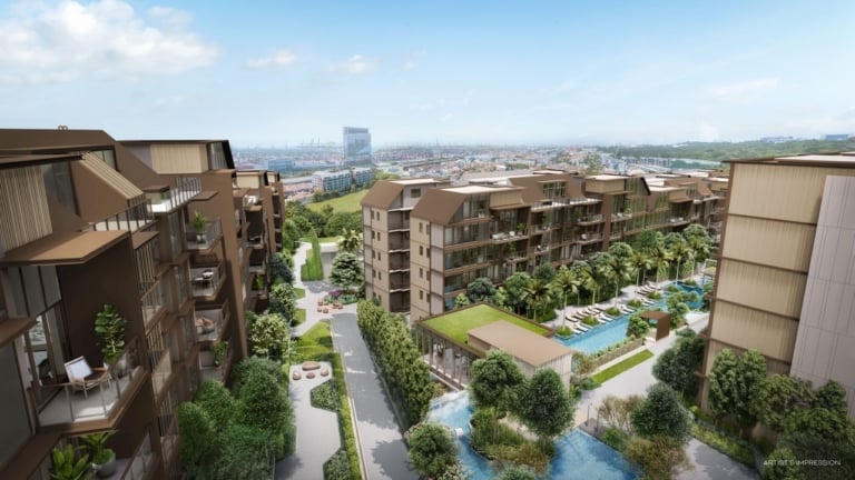 Terra Hill aerial view of the low-rise blocks and landscaped grounds at Yew Siang Road – artist's impression
