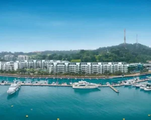 The Marina Collection at Sentosa Cove, aerial view of the low-rise blocks along the marina