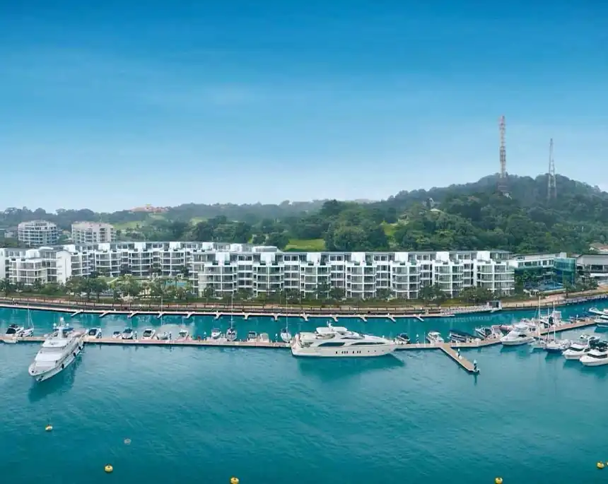 The Marina Collection at Sentosa Cove, aerial view of the low-rise blocks along the marina